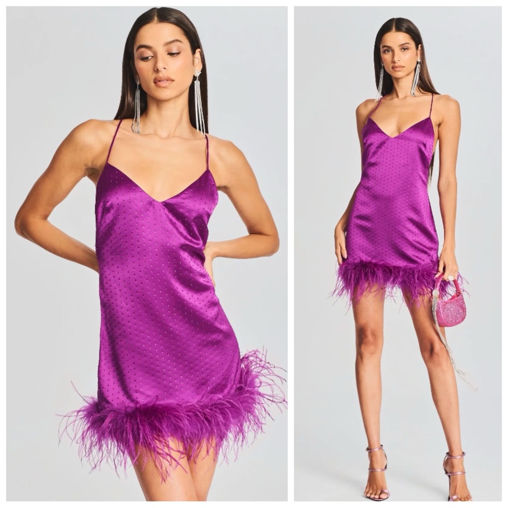 Retrofete Susana Feather Dress Mini Electric Orchid Purple Small - With tags